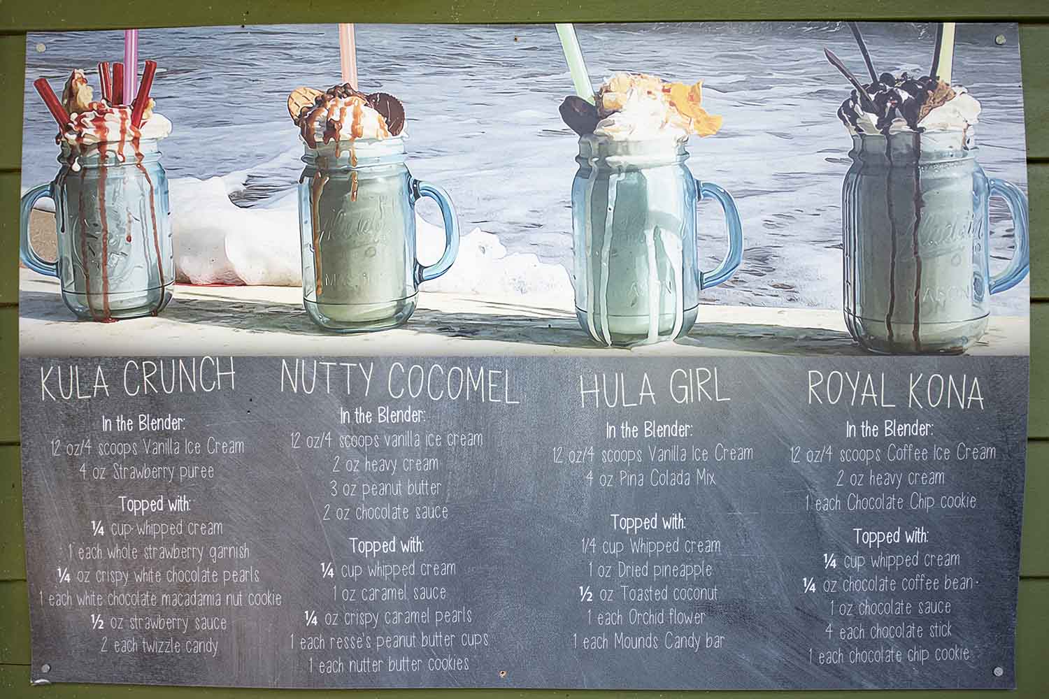 The Shake Menu at The Burger Shack Maui